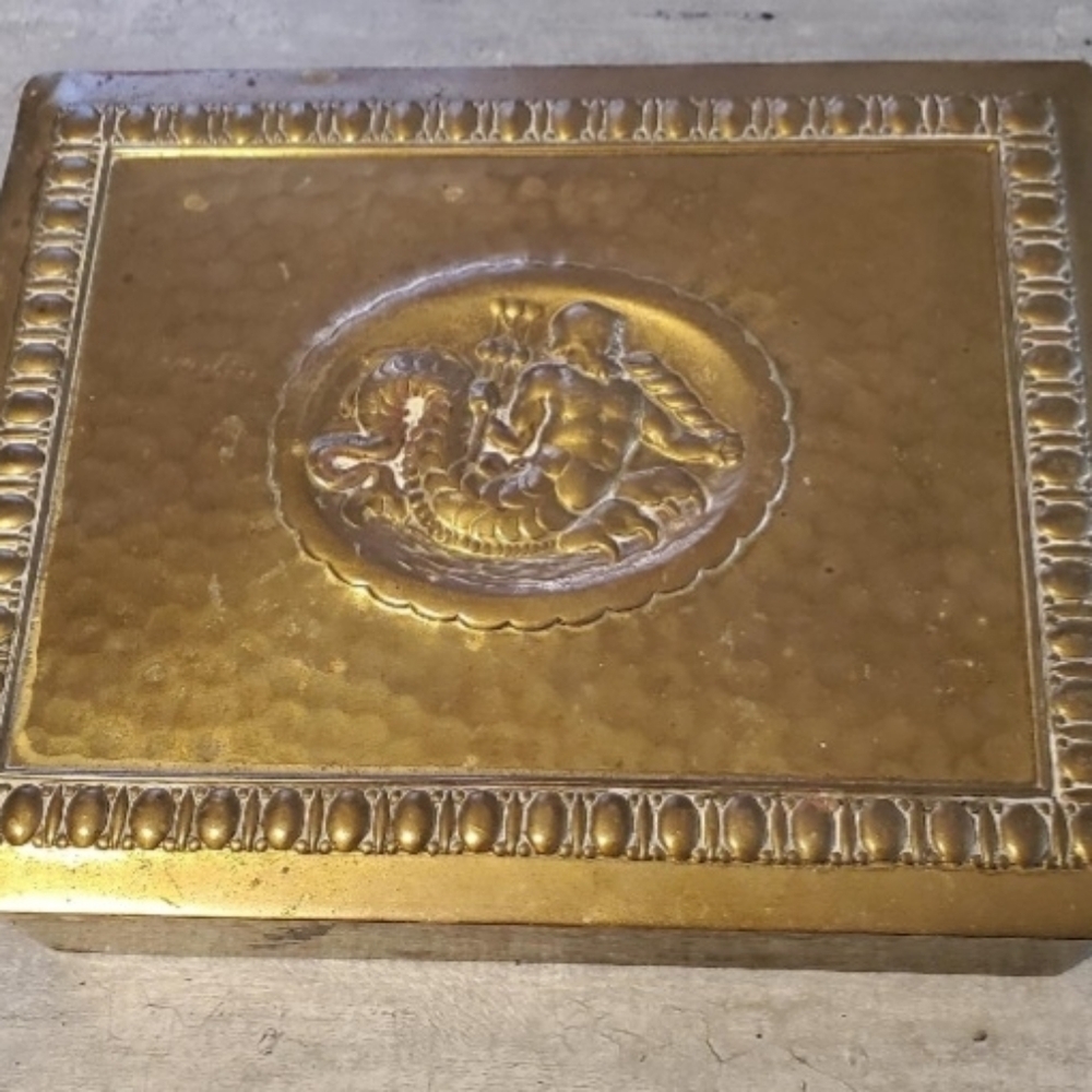 Gorgeous Antique hand hammered/ Repousse Ornate Brass bronze Box/Classical